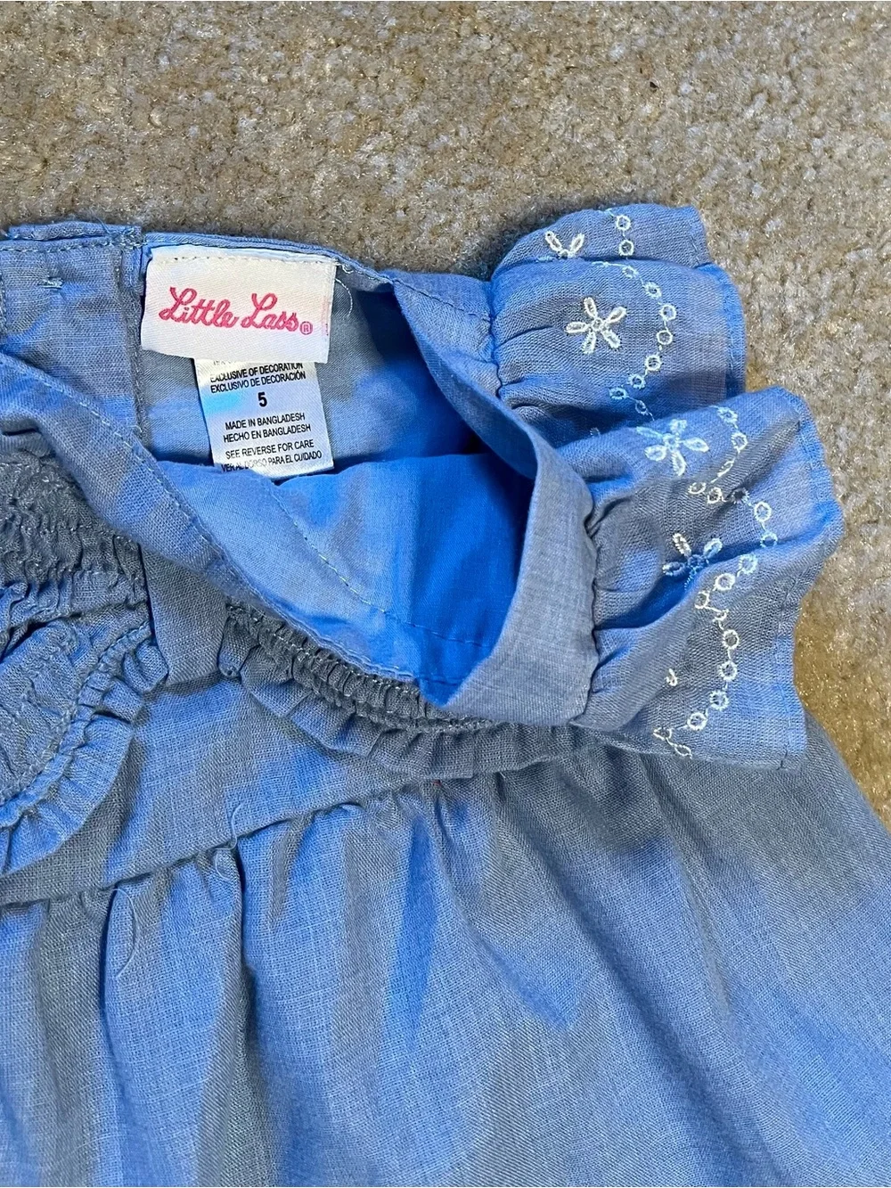 Little Lass Blue Top with Cream Floral Pants Matching Set - Picture 4 of 6
